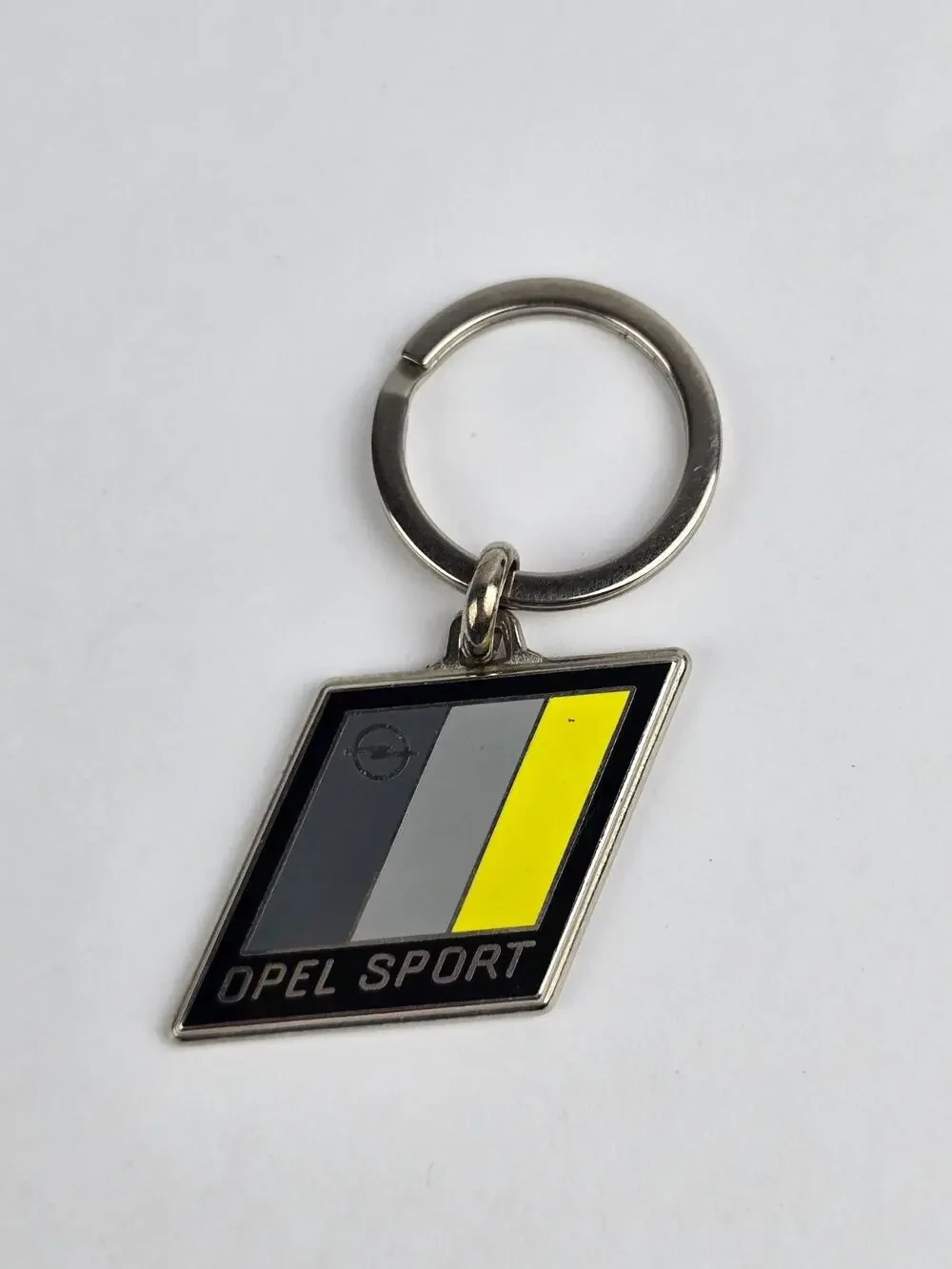 Vintage Opel Sport Metal Car Keychain Gray & Yellow Double sided logo